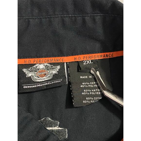 Harley-Davidson Motors Short Sleeve Button Up Mechanic Men’s Size 2XL Black - Picture 2 of 10